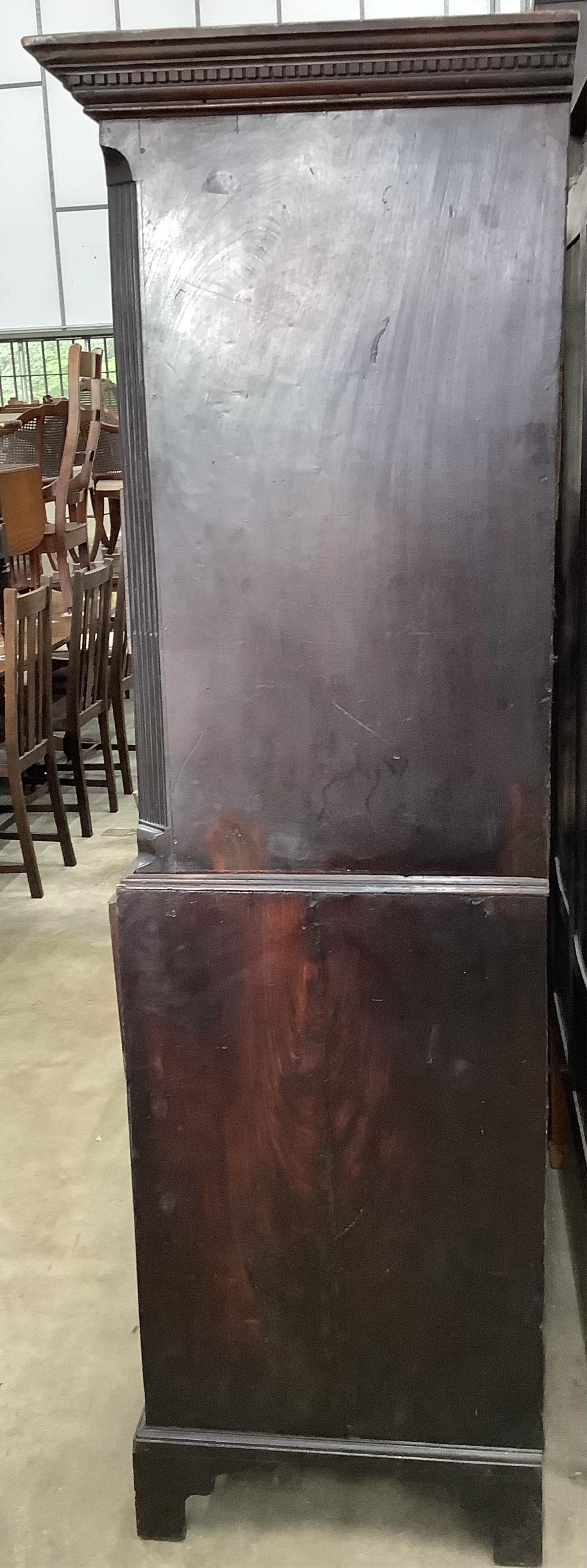 A George III mahogany secretaire chest on chest, width 117cm, depth 56cm, height 188cm